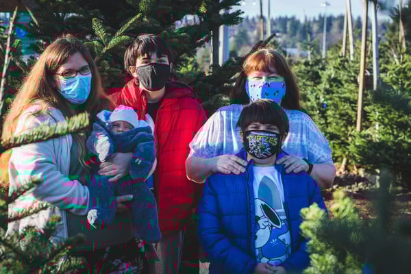 family wearing face masks